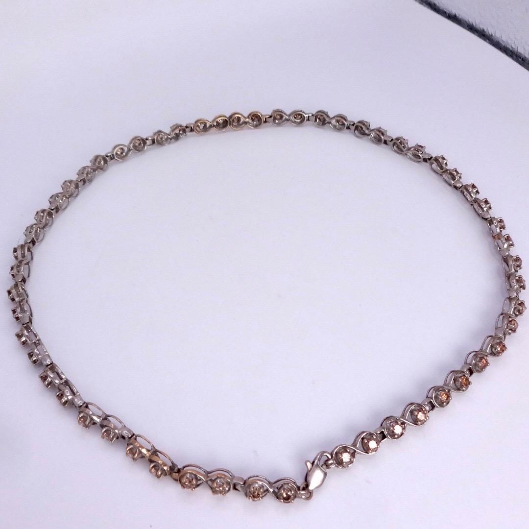 Vintage Champaign Diamond chain 14 inch Choker Chain 925 Sterling Silver necklace