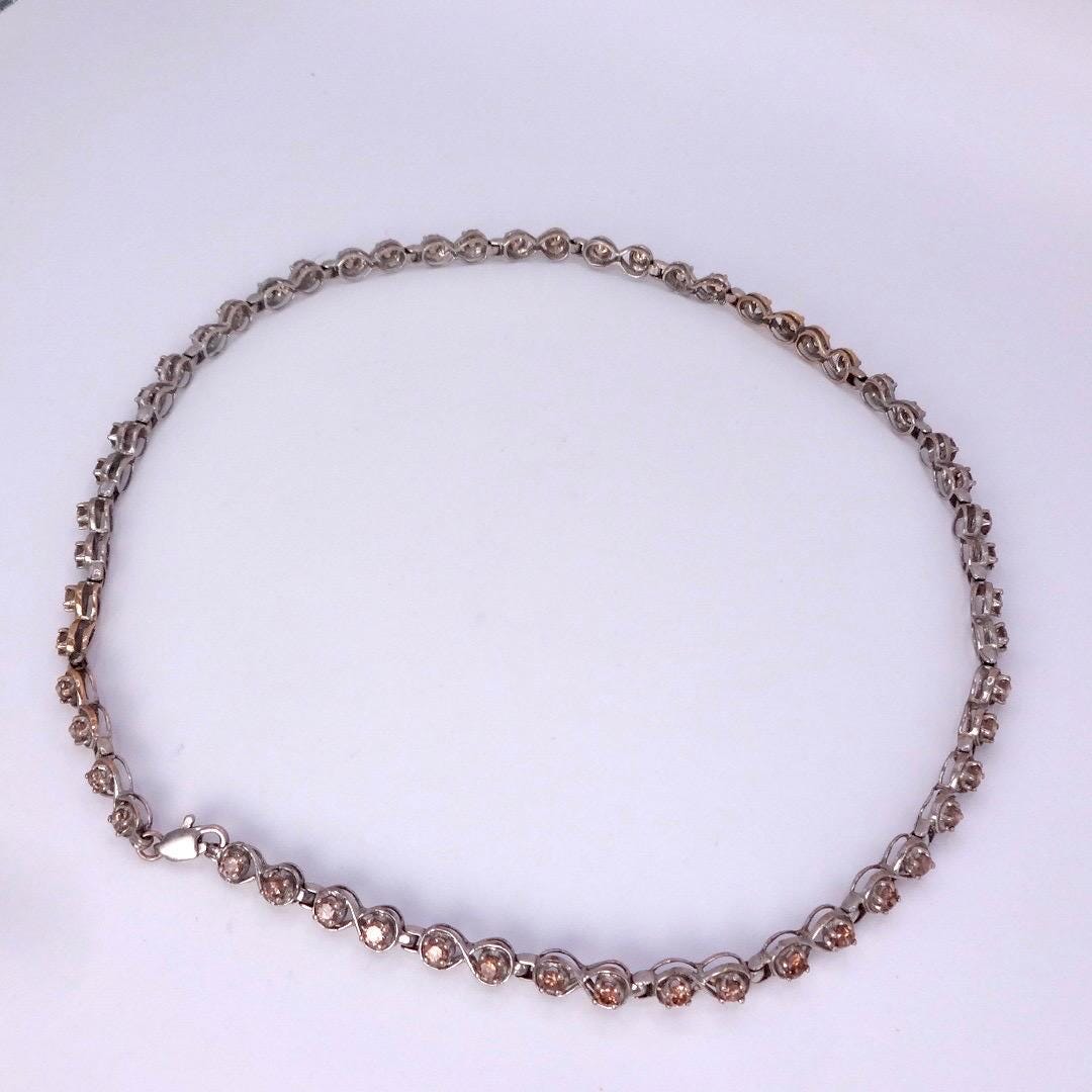 Vintage Champaign Diamond chain 14 inch Choker Chain 925 Sterling Silver necklace