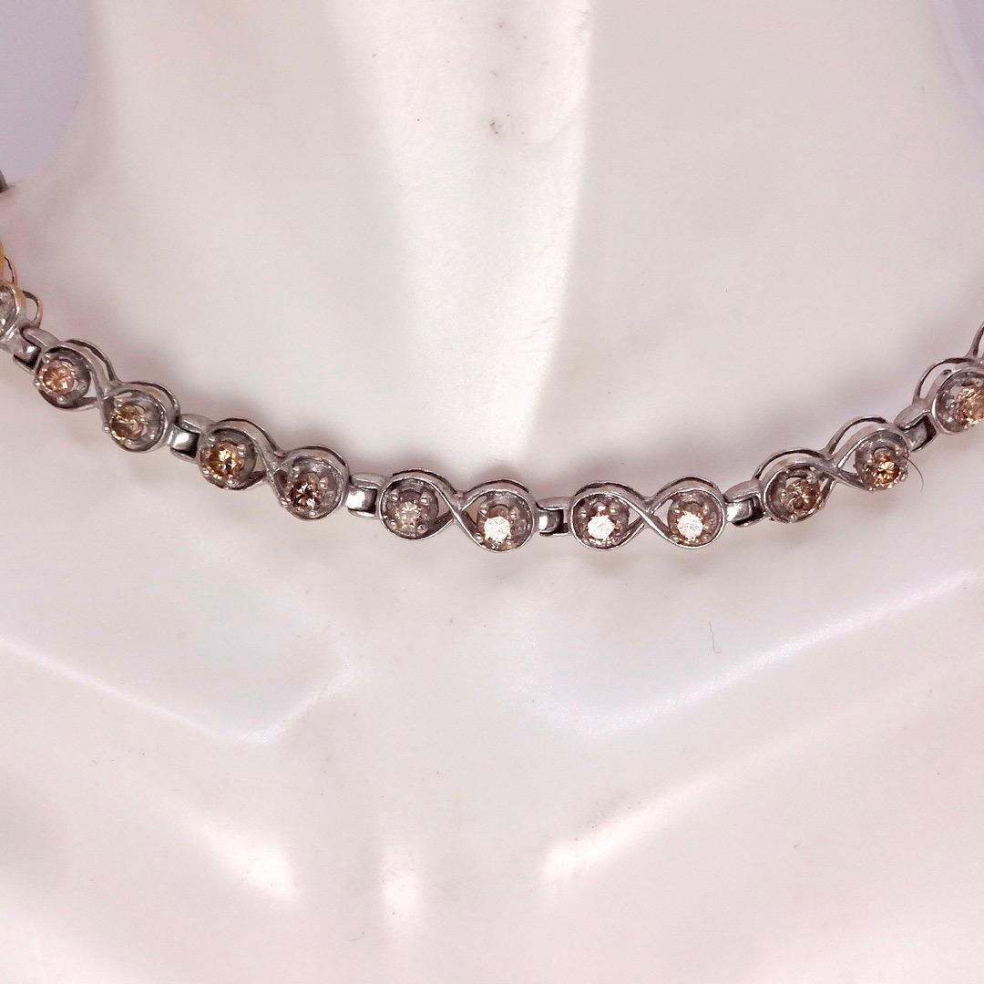 Vintage Champaign Diamond chain 14 inch Choker Chain 925 Sterling Silver necklace