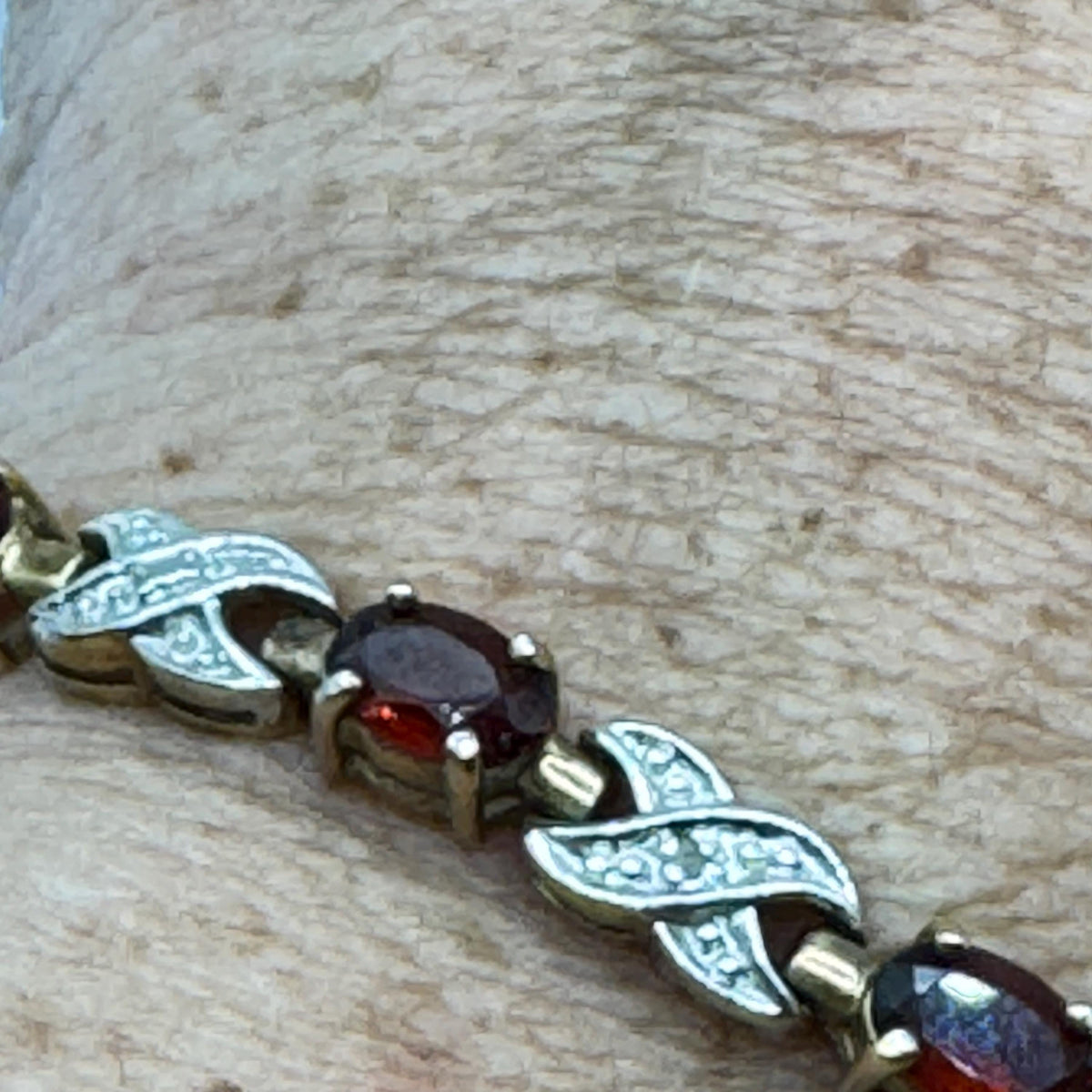 Vintage Red Garnet and Diamond Chip Bracelet 925 Sterling Silver Deco Tennis