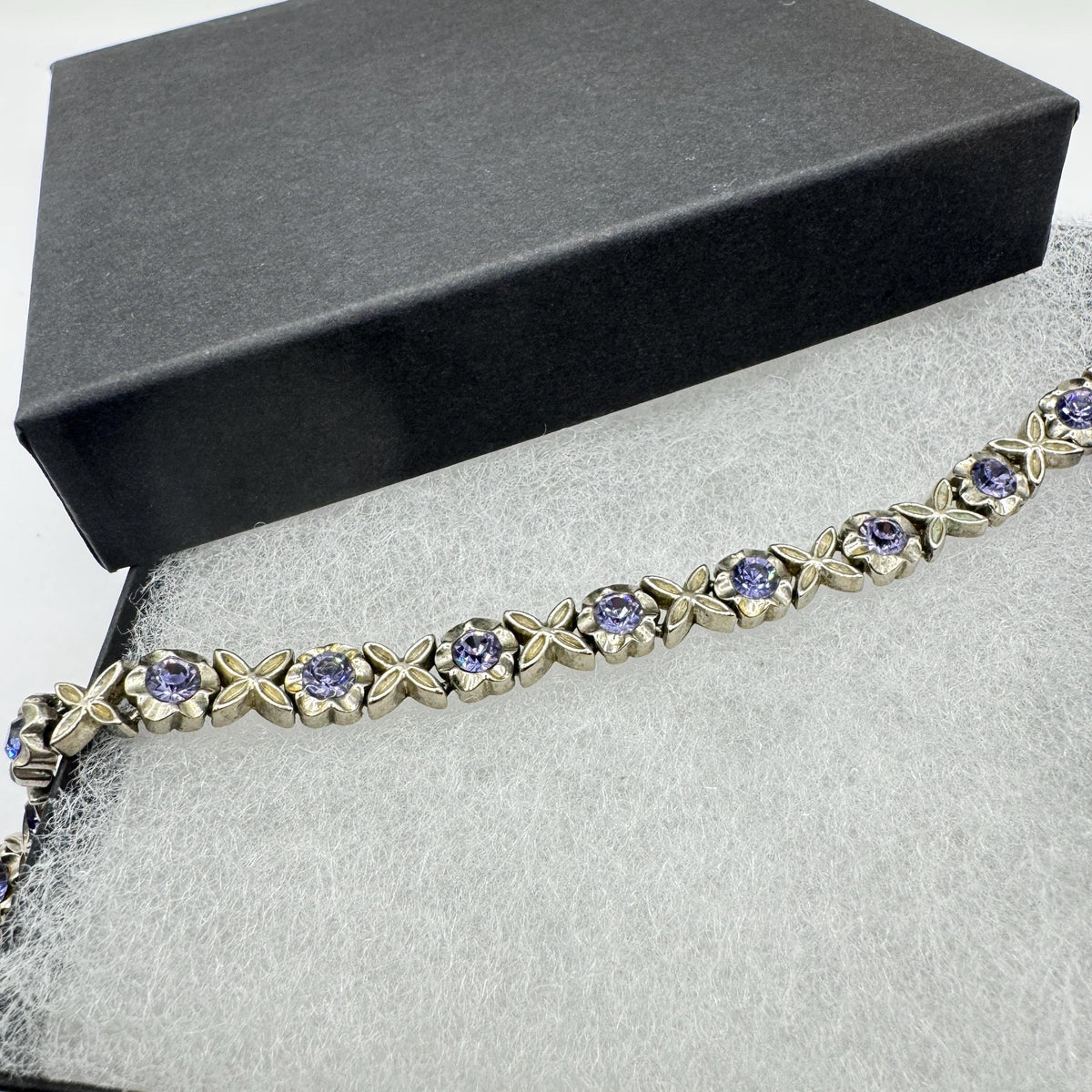 Vintage Purple Amethyst and Cubic Zirconia Bracelet 925 Sterling Silver