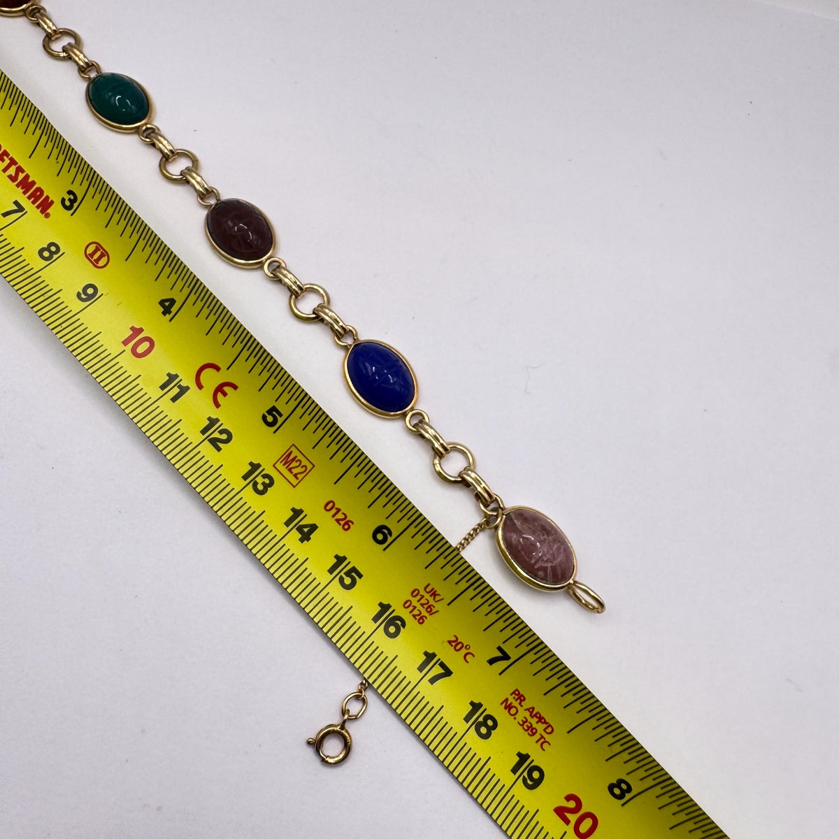Vintage Scarab Bracelet Egyptian Revival Gold filled Carved Gemstones