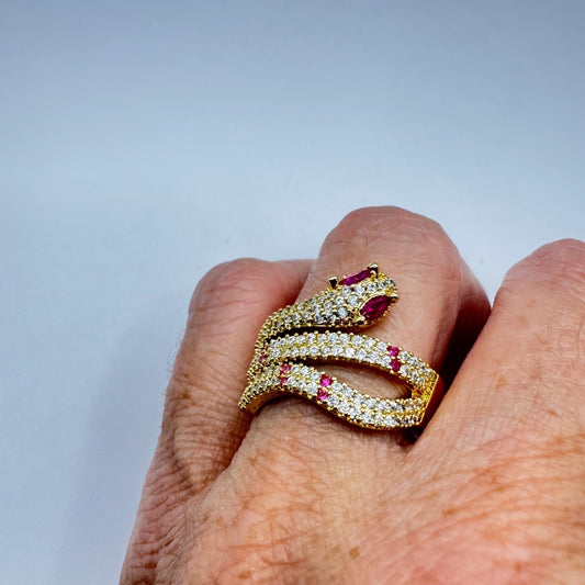 Vintage Snake Serpent Ring Gold filled Deco Cocktail Adjustable