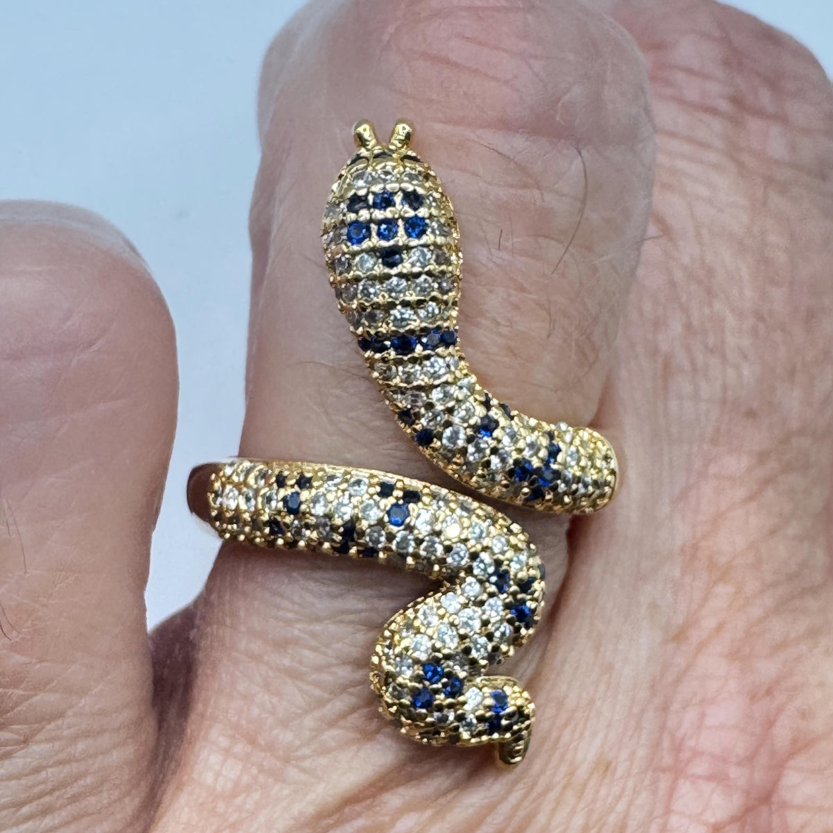 Vintage Snake Serpent Ring Gold filled Deco Cocktail Adjustable