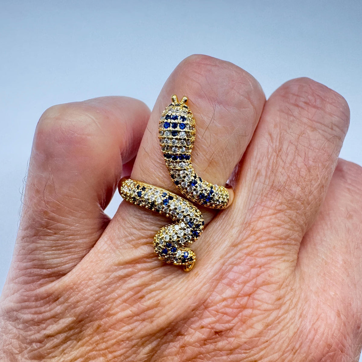 Vintage Snake Serpent Ring Gold filled Deco Cocktail Adjustable