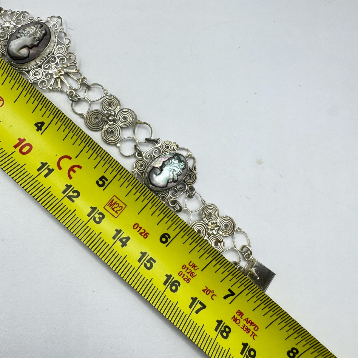 Vintage Abalone Cameo Bracelet 925 Sterling Silver 7 inches