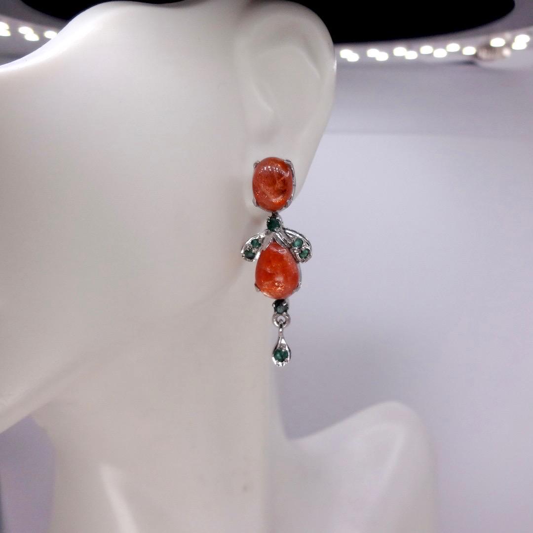 Vintage Citrine Emerald Earrings 925 Sterling Silver Deco
