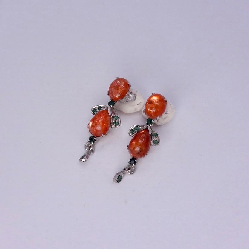 Vintage Citrine Emerald Earrings 925 Sterling Silver Deco