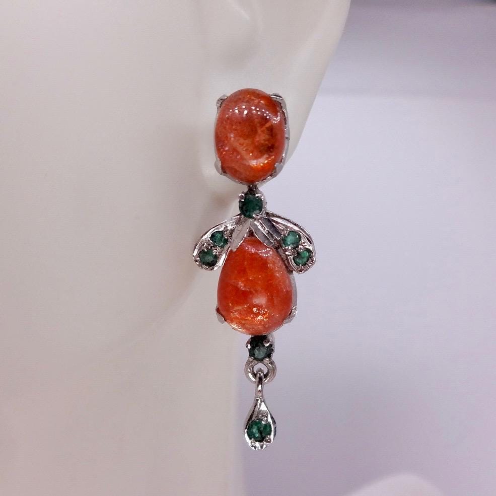 Vintage Citrine Emerald Earrings 925 Sterling Silver Deco
