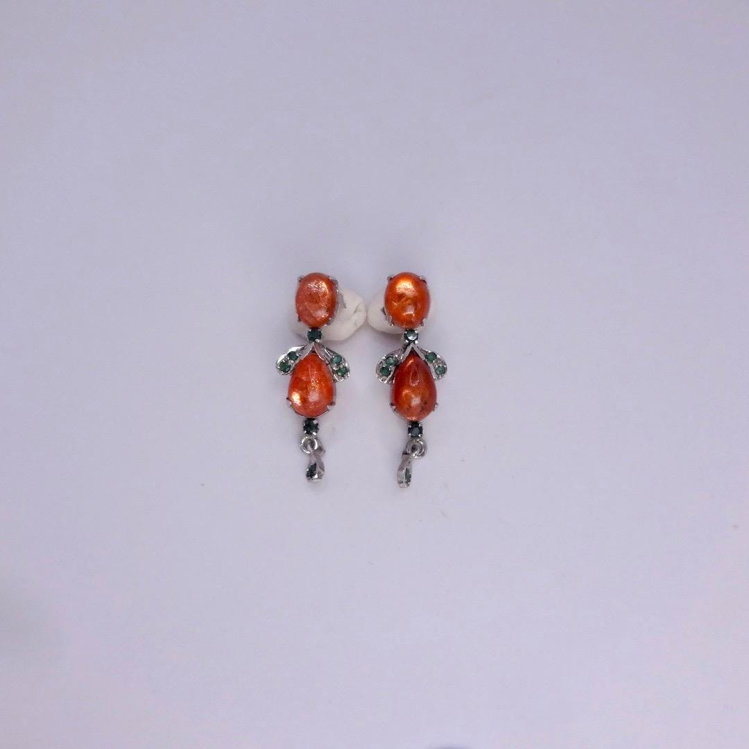 Vintage Citrine Emerald Earrings 925 Sterling Silver Deco