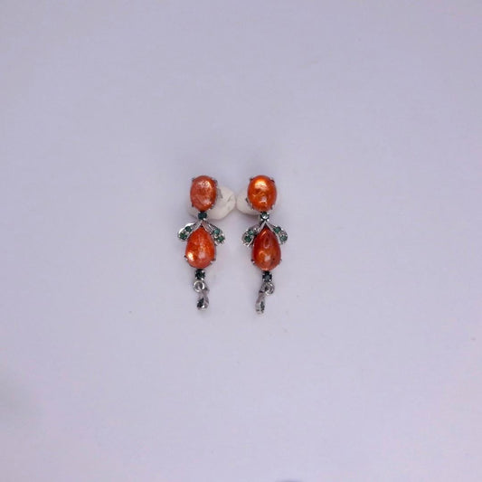 Vintage Citrine Emerald Earrings 925 Sterling Silver Deco