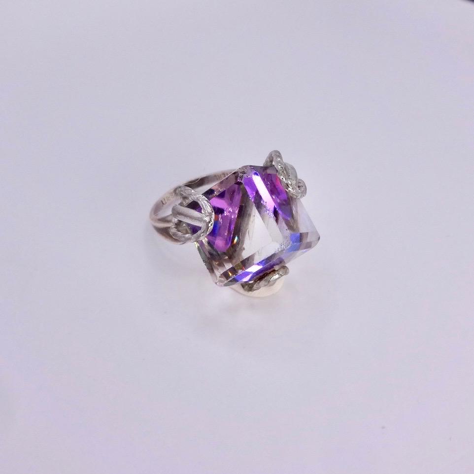 Vintage Purple Crystal 925 Sterling Silver Ring Size 8