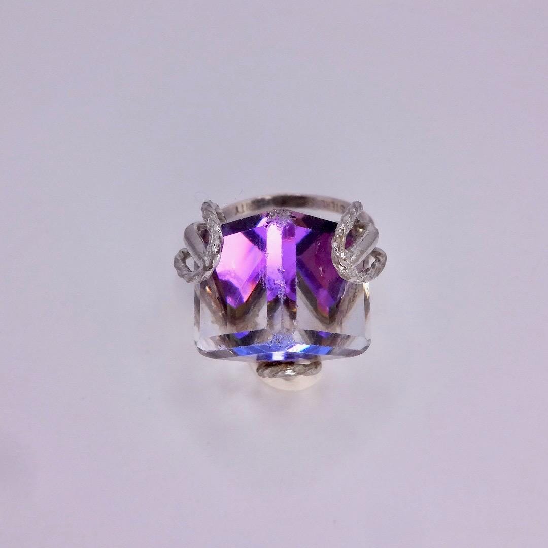 Vintage Purple Crystal 925 Sterling Silver Ring Size 8