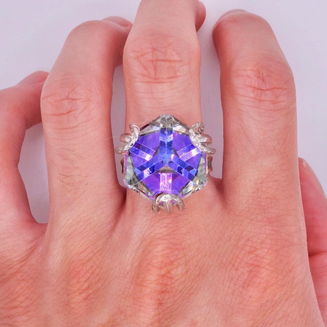 Vintage Purple Crystal 925 Sterling Silver Ring Size 8