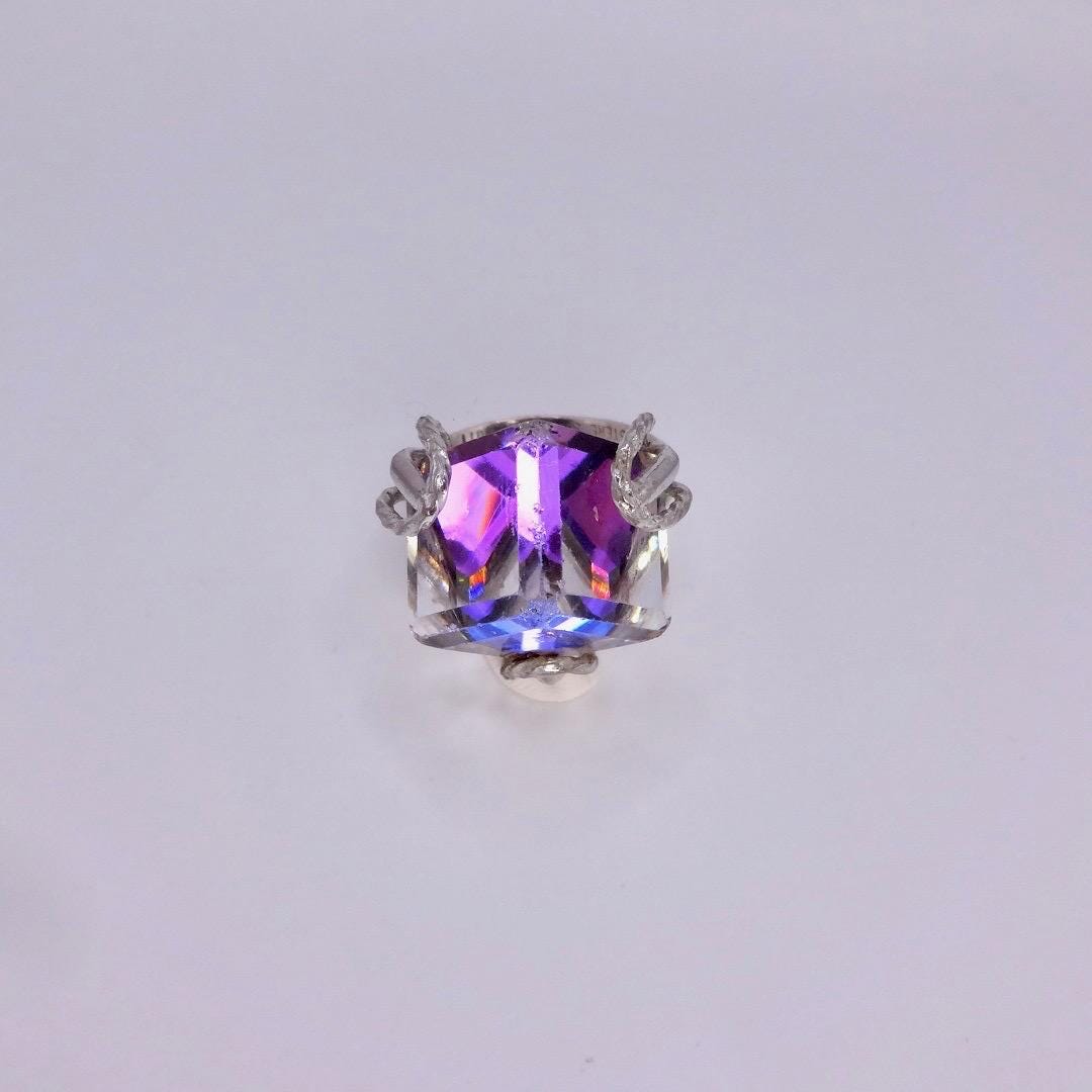 Vintage Purple Crystal 925 Sterling Silver Ring Size 8
