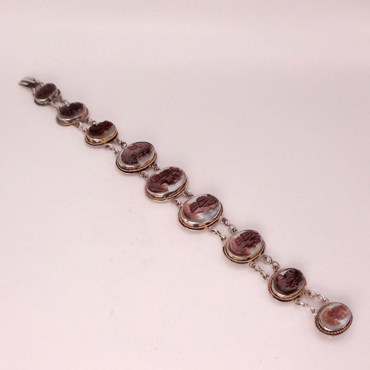Vintage Abalone Cameo Bracelet 925 Sterling Silver 7 inches