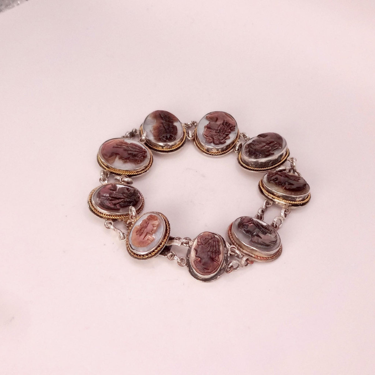 Vintage Abalone Cameo Bracelet 925 Sterling Silver 7 inches