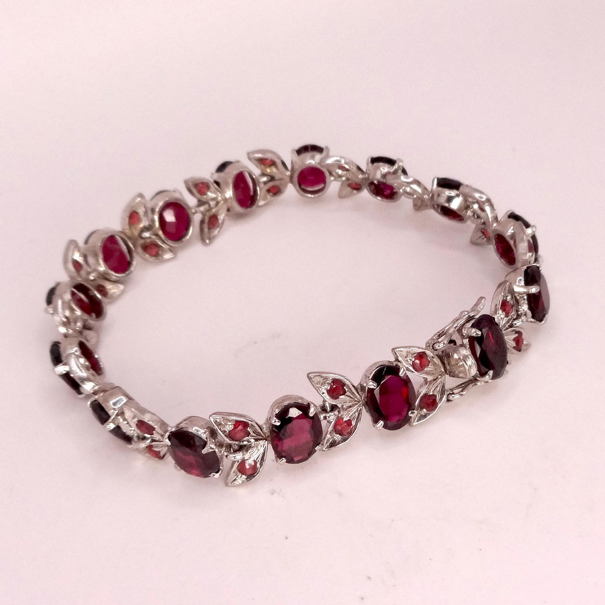 Vintage Bohemian Red Garnet Bracelet 925 Sterling Silver