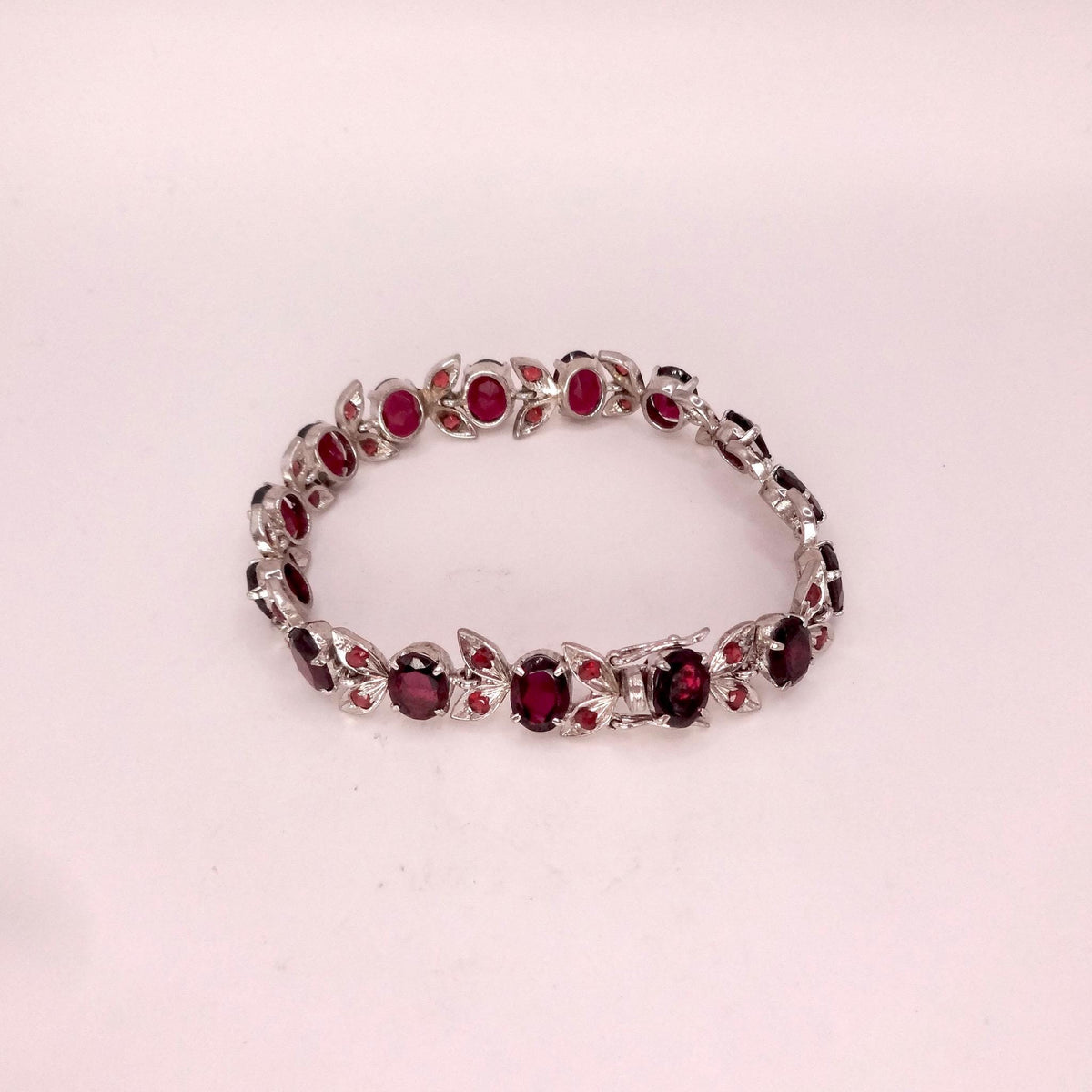 Vintage Bohemian Red Garnet Bracelet 925 Sterling Silver