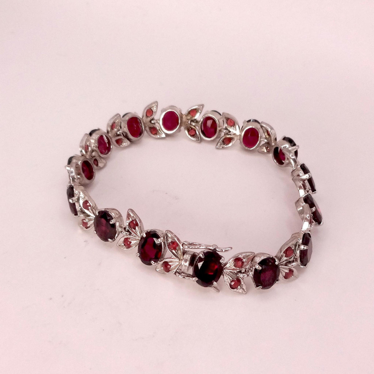 Vintage Bohemian Red Garnet Bracelet 925 Sterling Silver