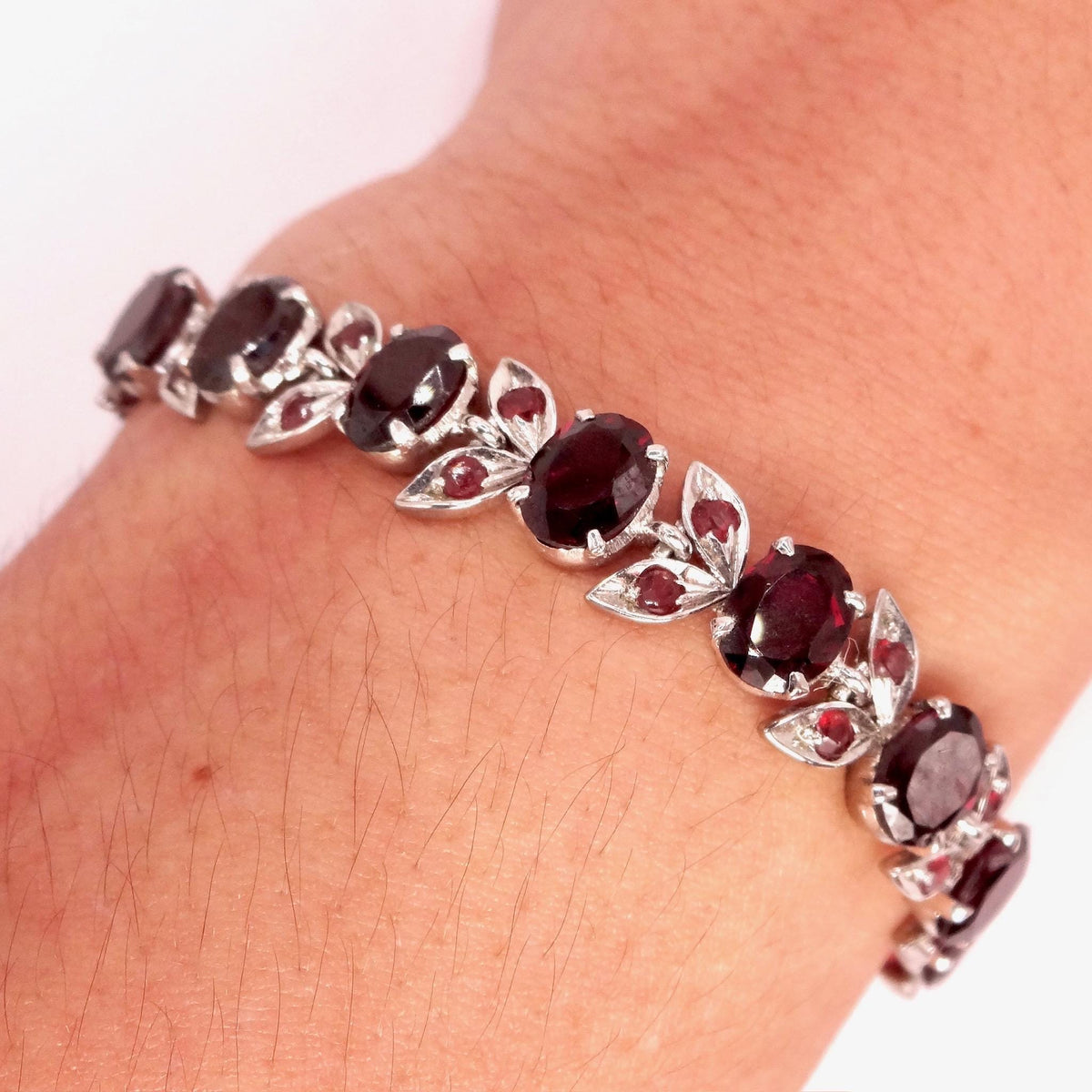 Vintage Bohemian Red Garnet Bracelet 925 Sterling Silver