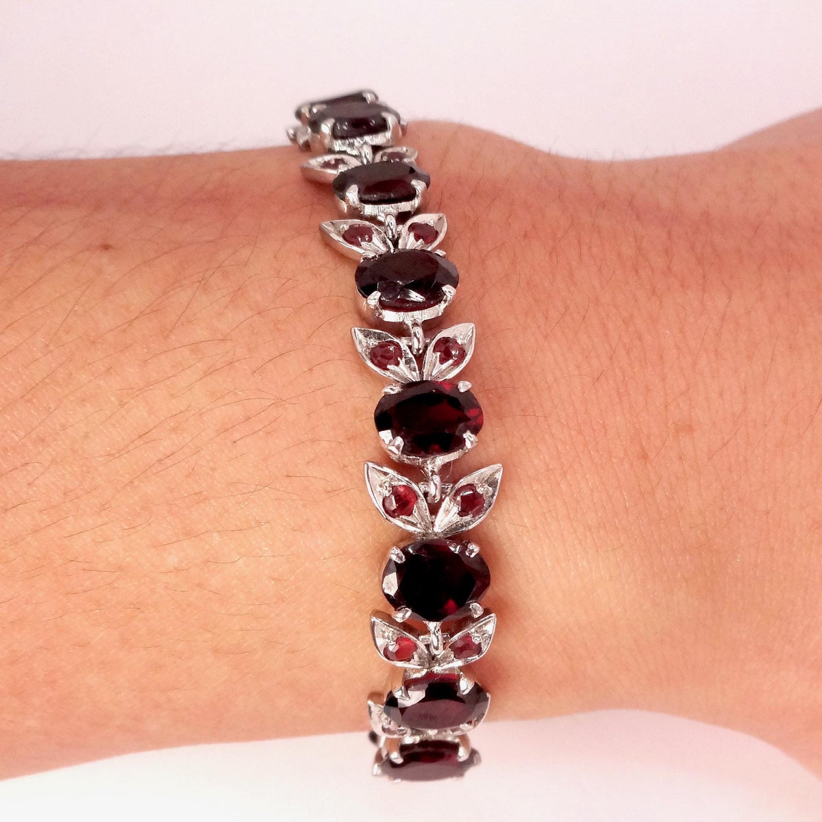 Vintage Bohemian Red Garnet Bracelet 925 Sterling Silver