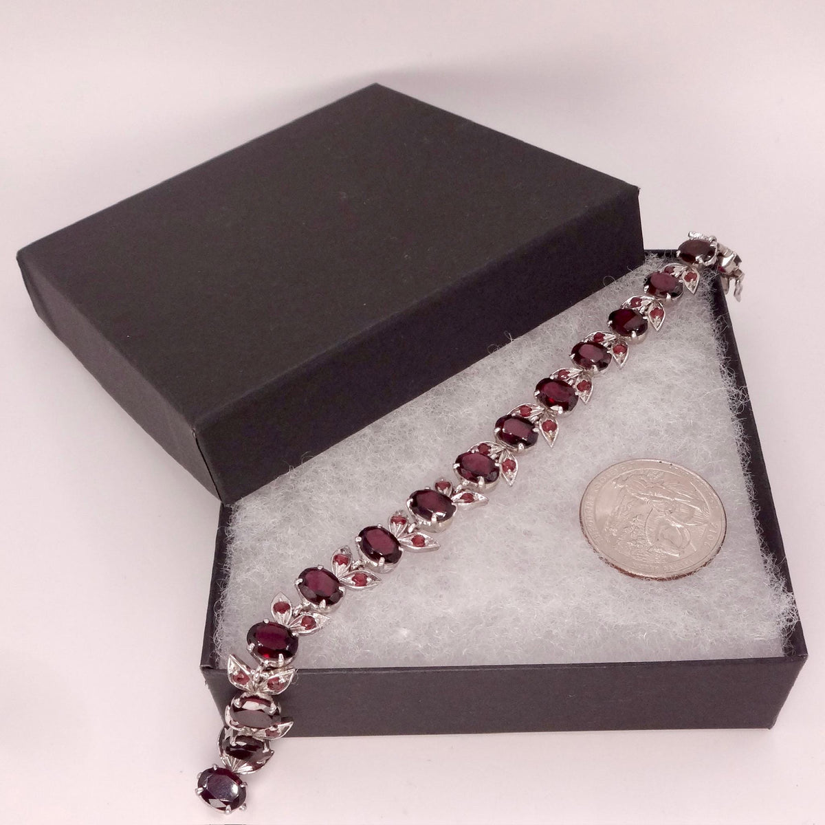 Vintage Bohemian Red Garnet Bracelet 925 Sterling Silver