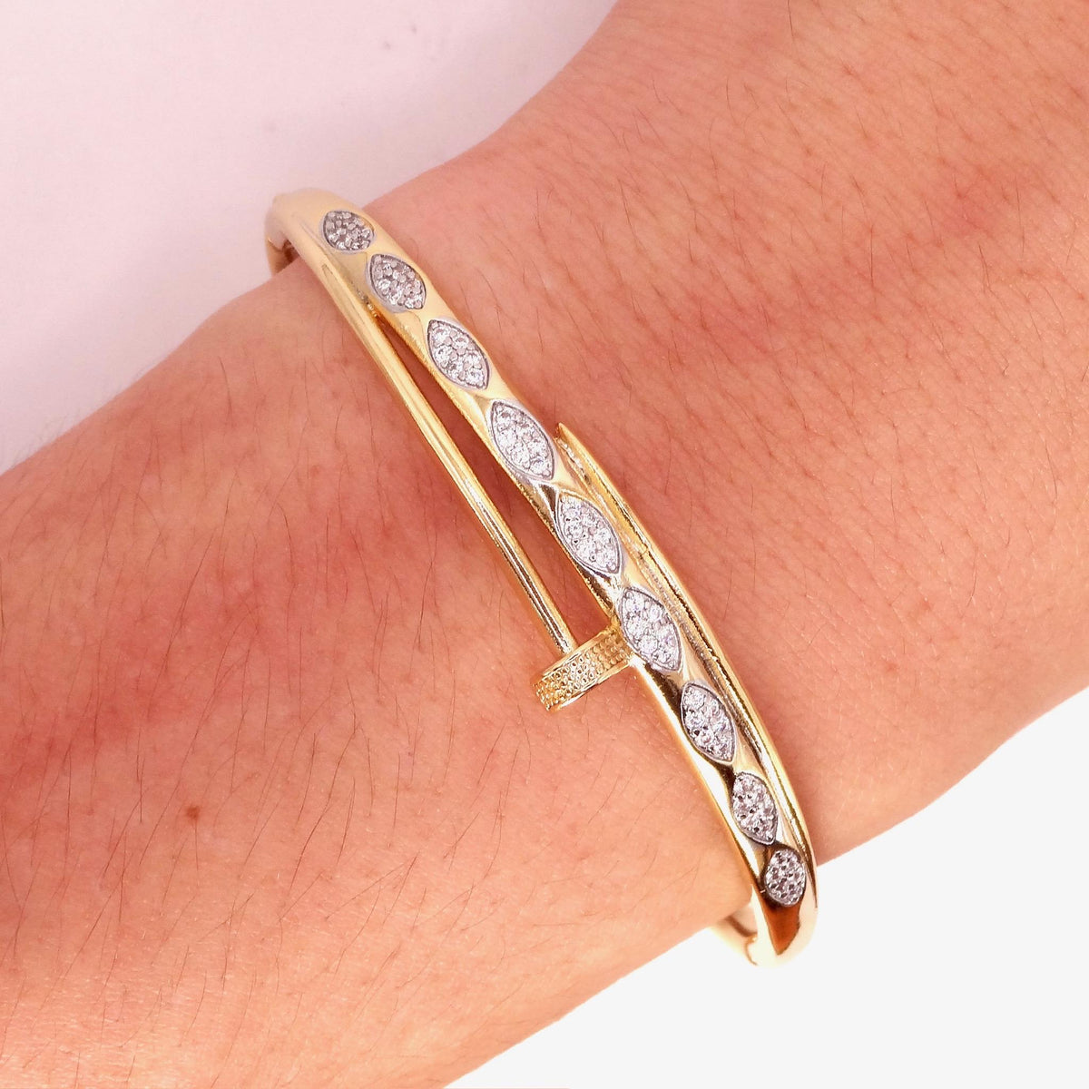 Vintage Snake Bangle Bracelet Gold filled Crystal detail