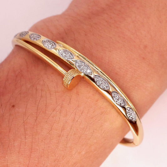 Vintage Snake Bangle Bracelet Gold filled Crystal detail