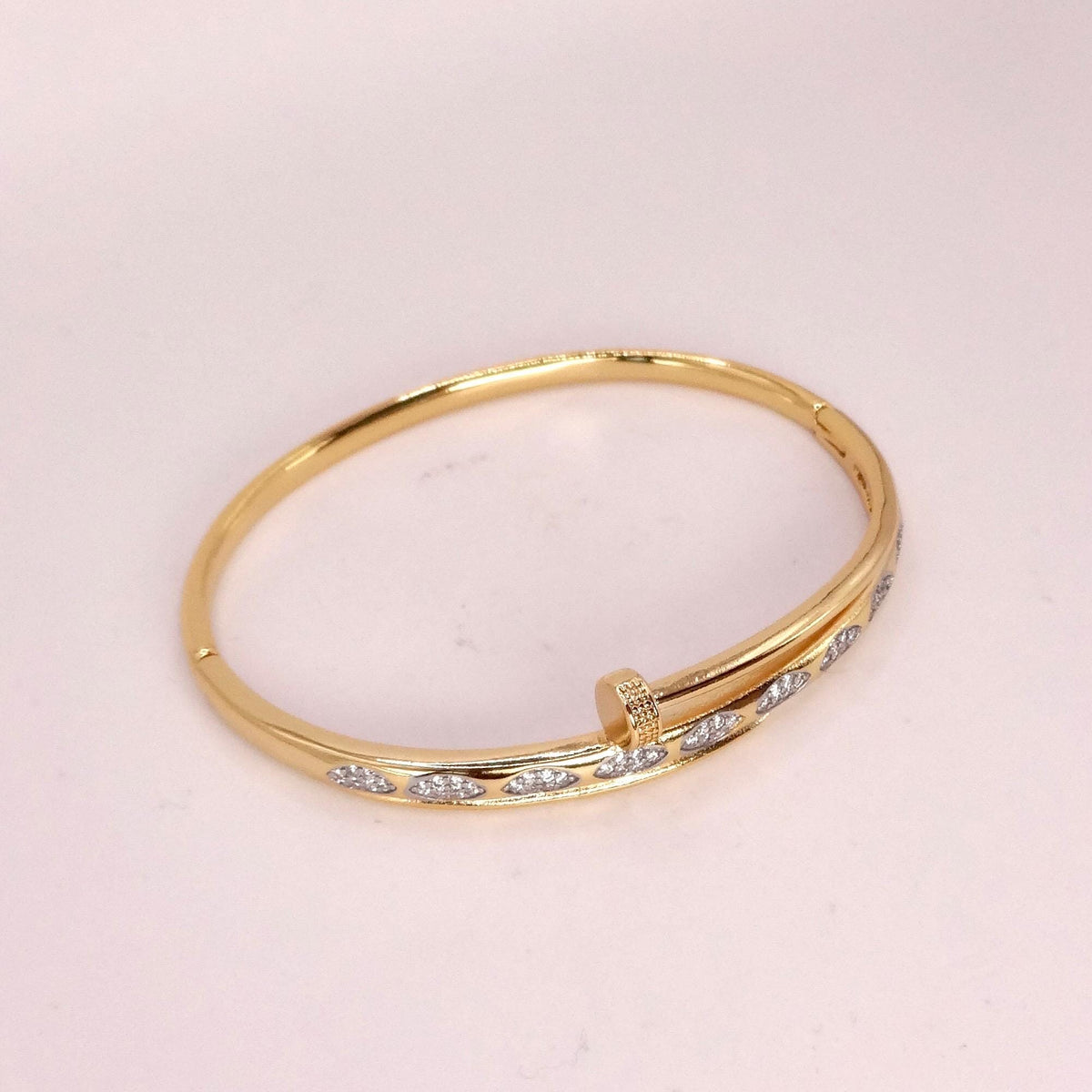 Vintage Snake Bangle Bracelet Gold filled Crystal detail