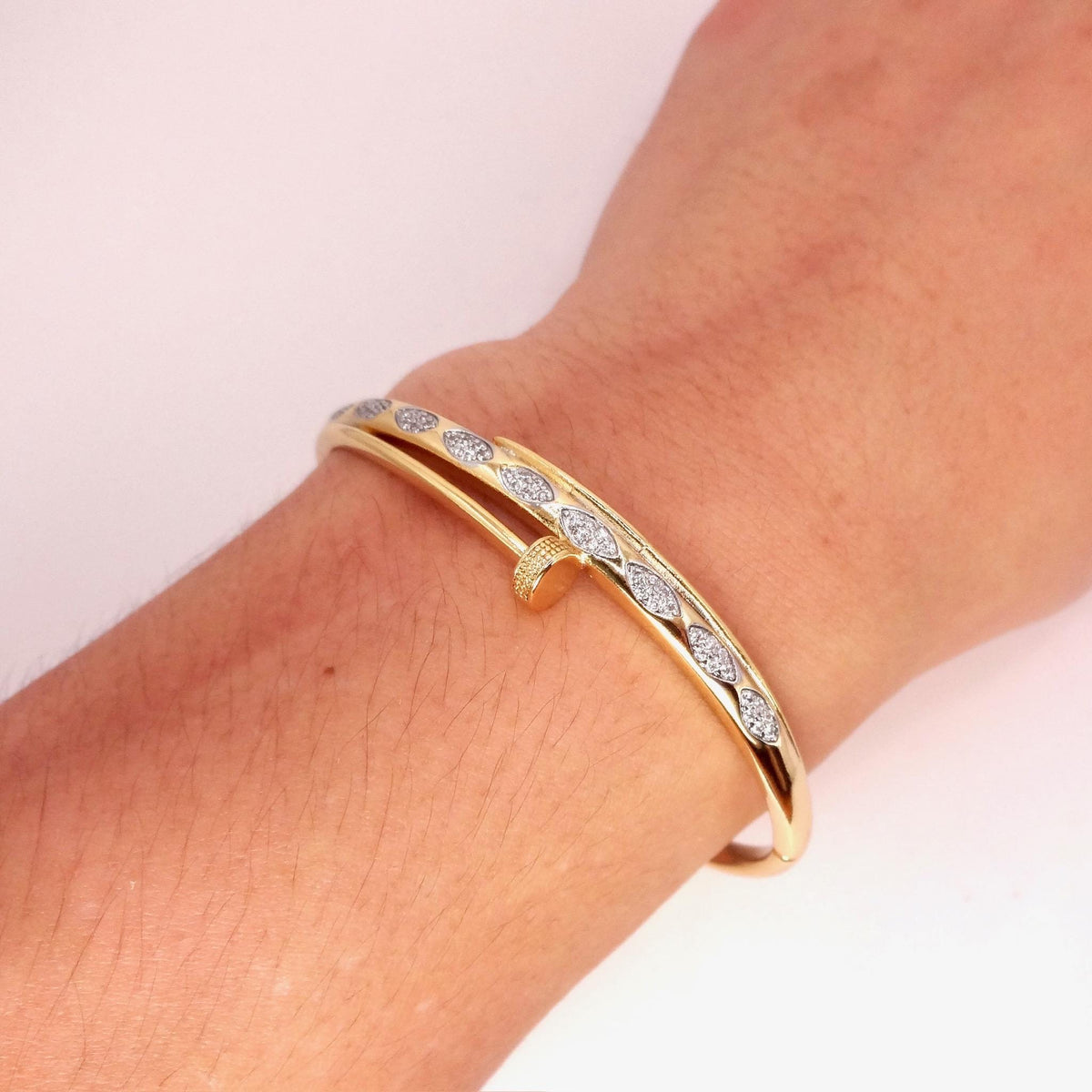 Vintage Snake Bangle Bracelet Gold filled Crystal detail