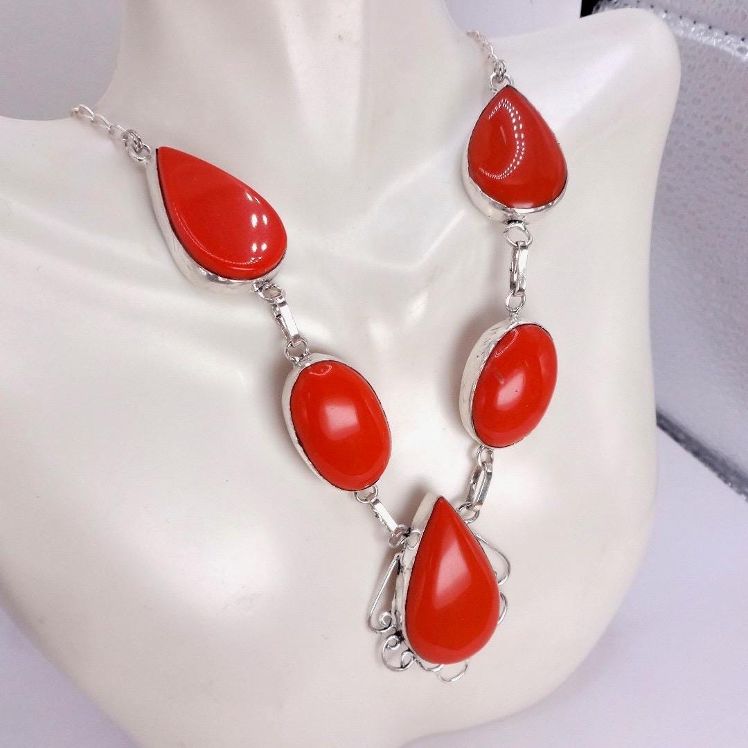Vintage Boho Silver Red Choker Necklace Choker