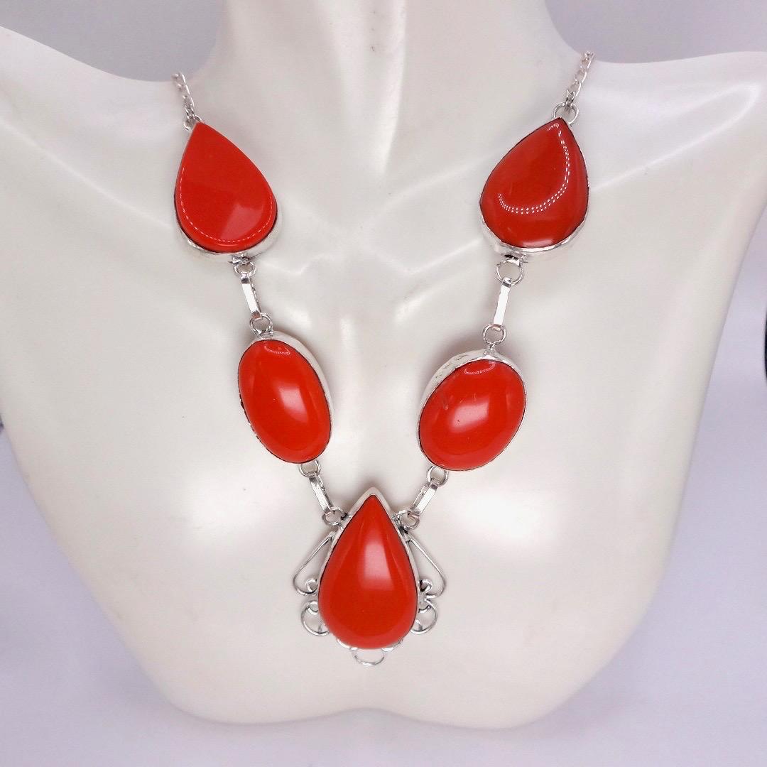 Vintage Boho Silver Red Choker Necklace Choker