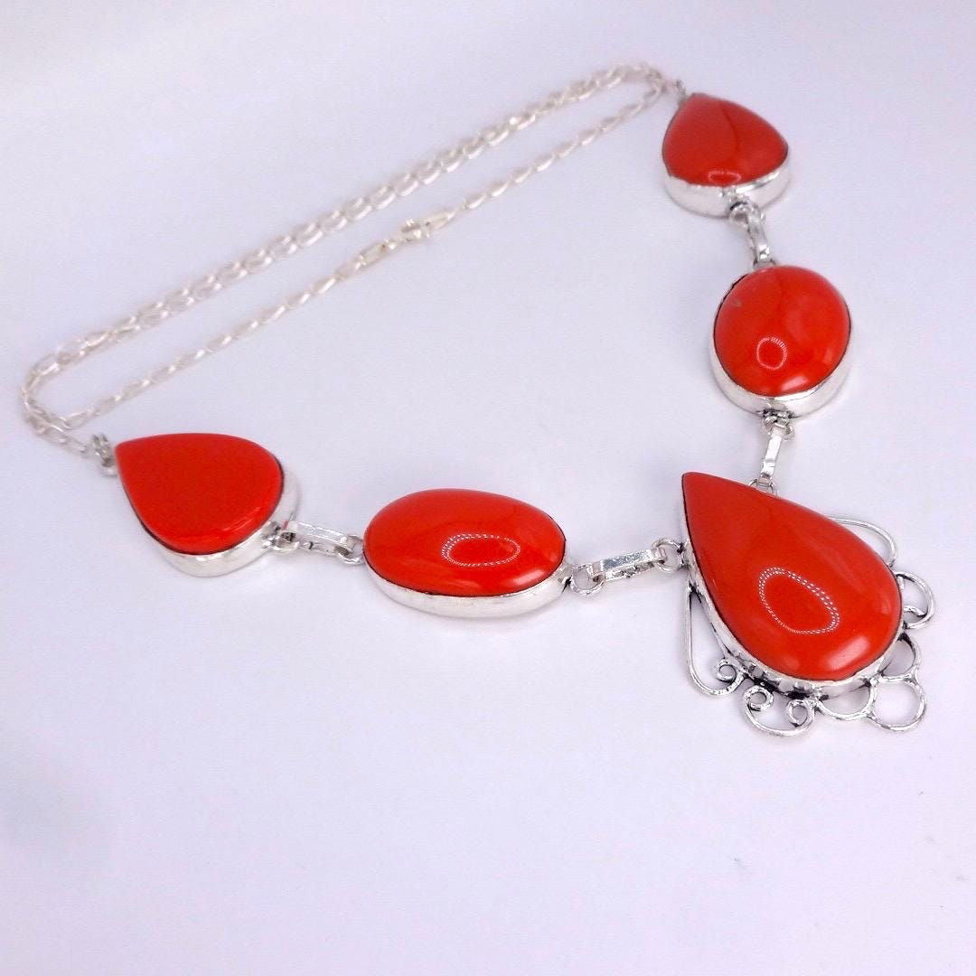 Vintage Boho Silver Red Choker Necklace Choker