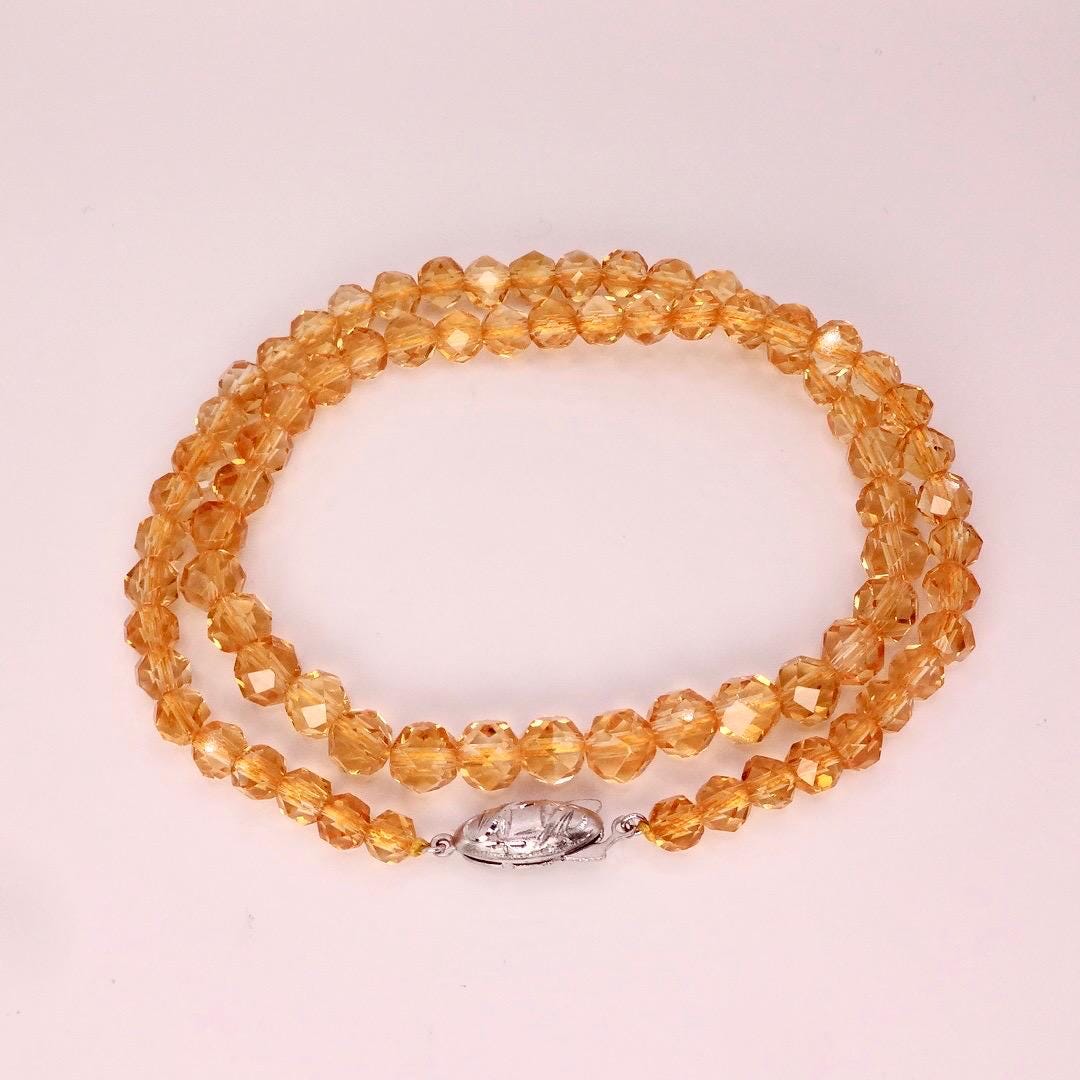 Hand Knotted Vintage Golden Crystal beaded 16 inch Necklace