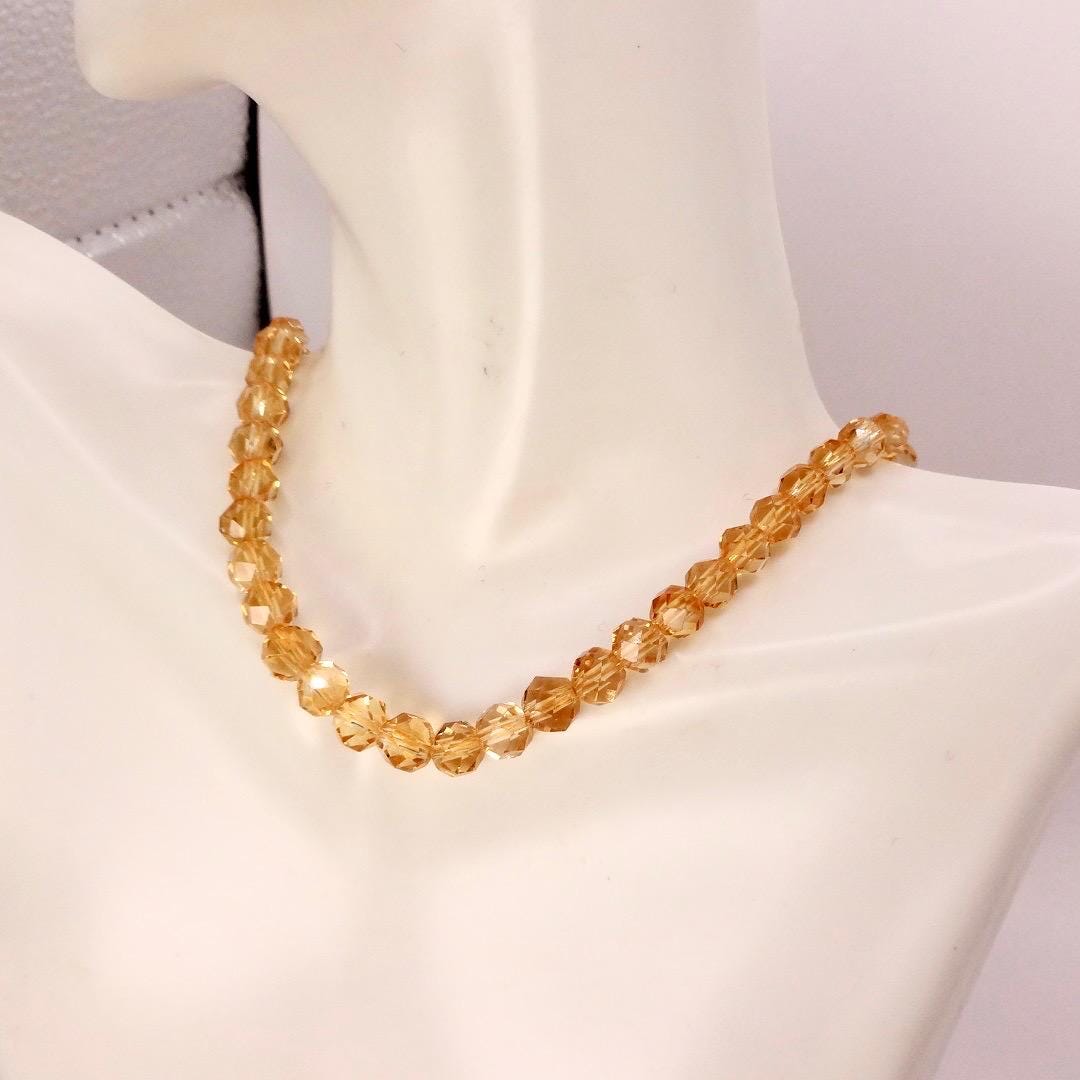 Hand Knotted Vintage Golden Crystal beaded 16 inch Necklace