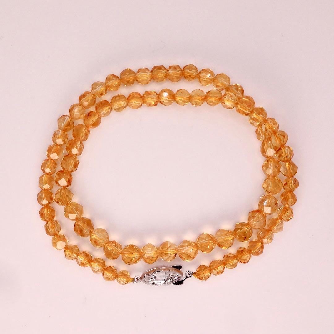 Hand Knotted Vintage Golden Crystal beaded 16 inch Necklace
