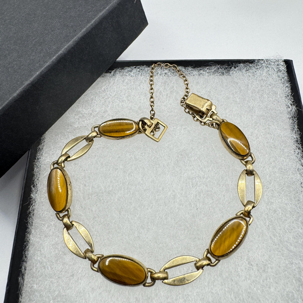 Vintage Tiger’s Eye Gold Filled Bracelet 7 Inches Genuine Gemstone