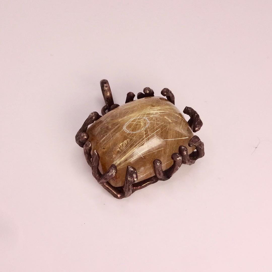 Vintage Rutilated Quartz Black Velvet Choker Pendant 925 Sterling Silver