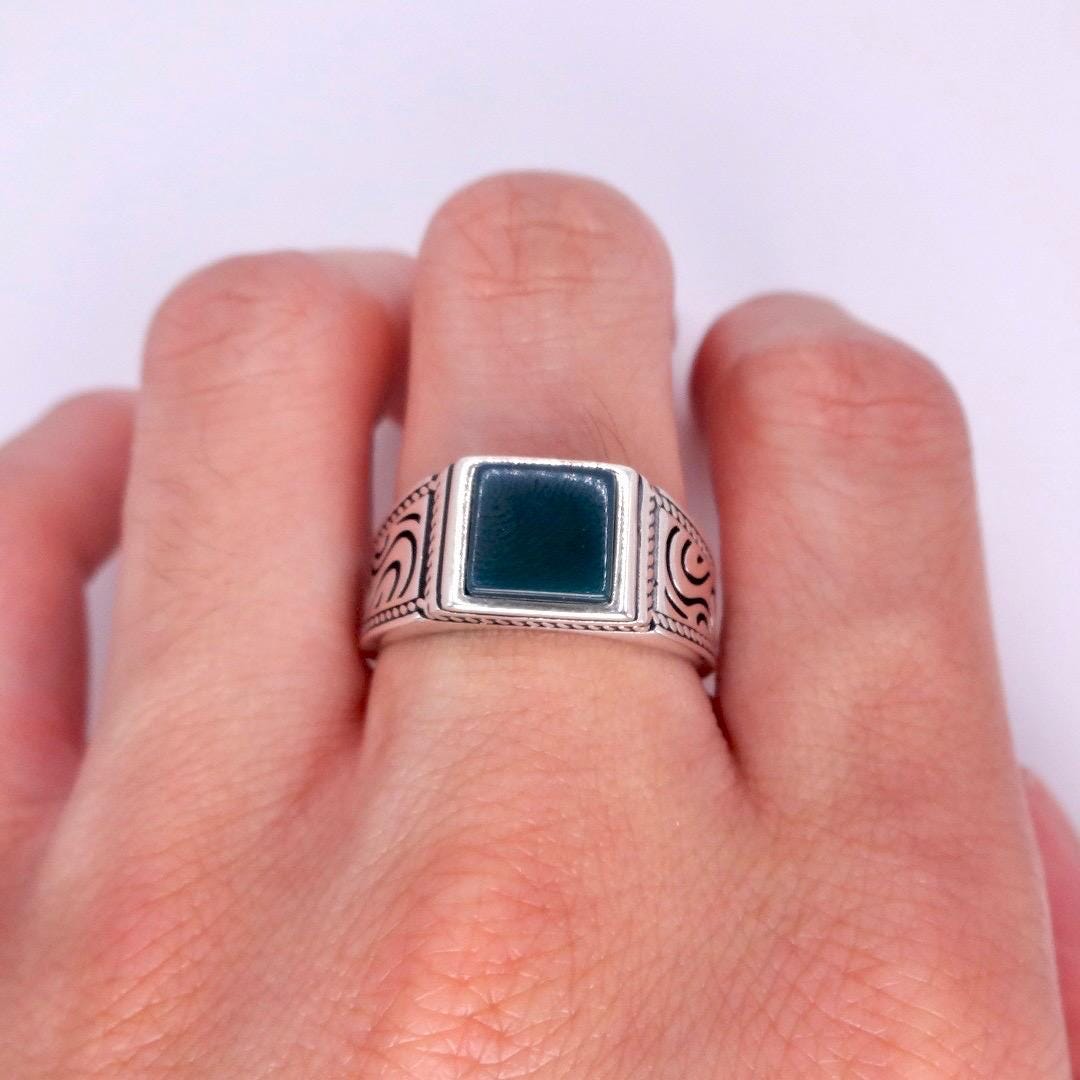Vintage Black Onyx Mens Ring 925 Sterling Silver