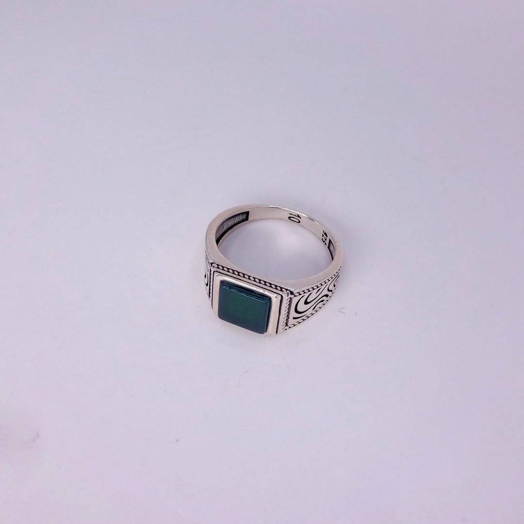 Vintage Green Onyx Mens Ring 925 Sterling Silver