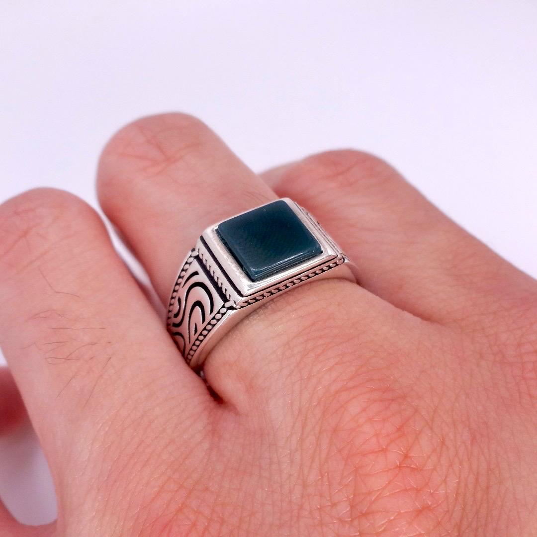 Vintage Green Onyx Mens Ring 925 Sterling Silver