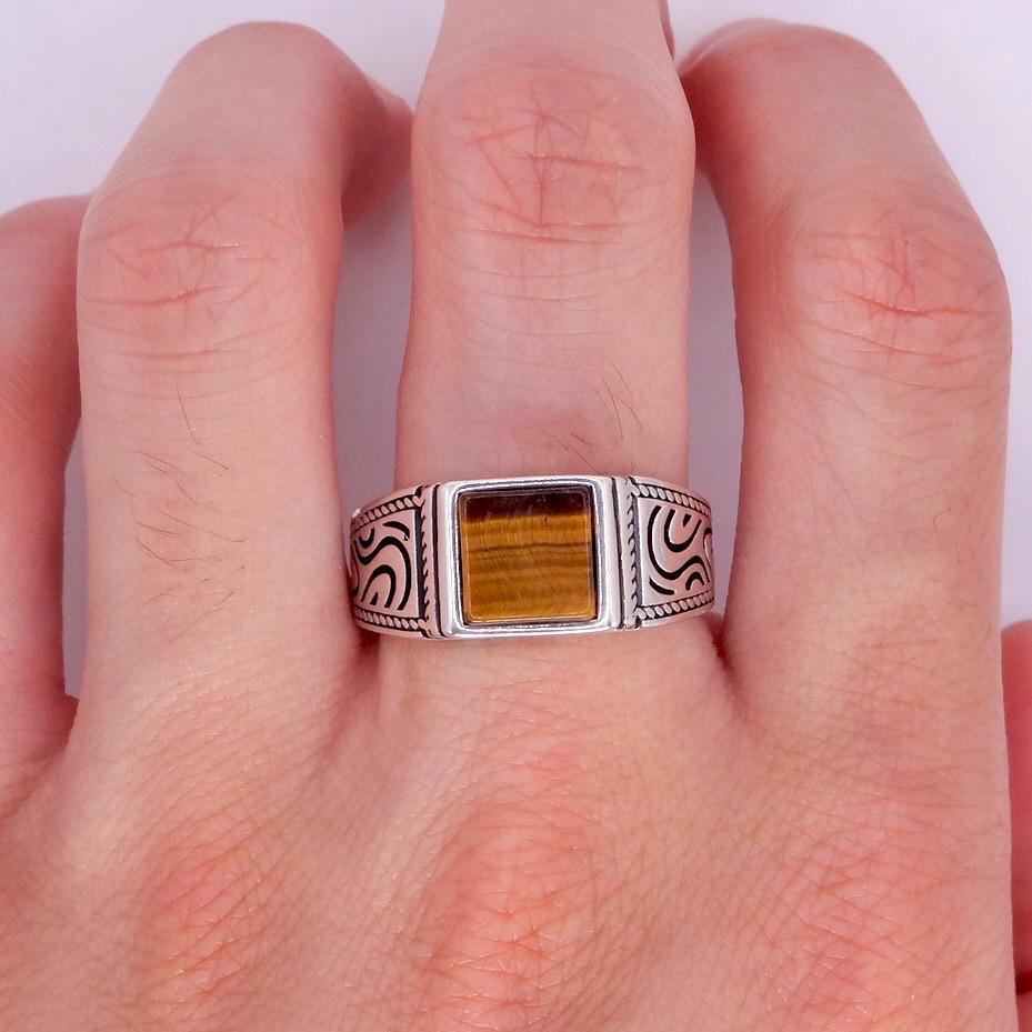 Vintage Tigers Eye Mens Ring 925 Sterling Silver