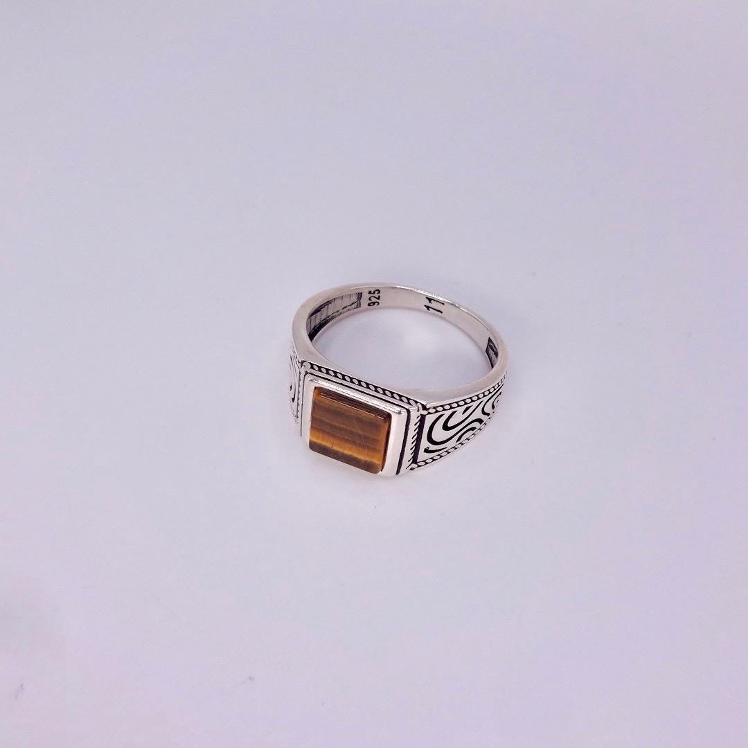 Vintage Tigers Eye Mens Ring 925 Sterling Silver