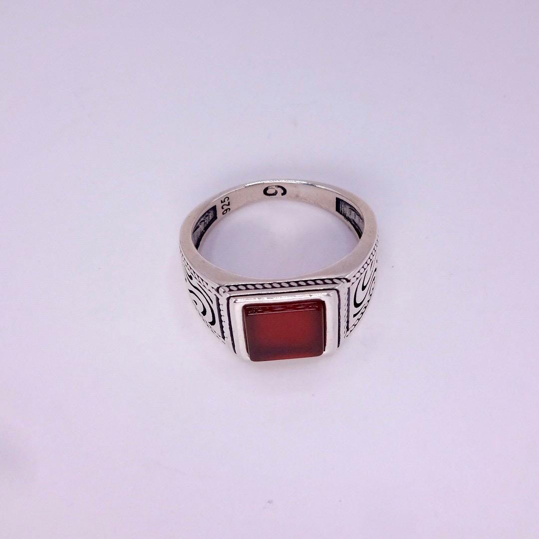 Vintage Carnelian Mens Ring 925 Sterling Silver