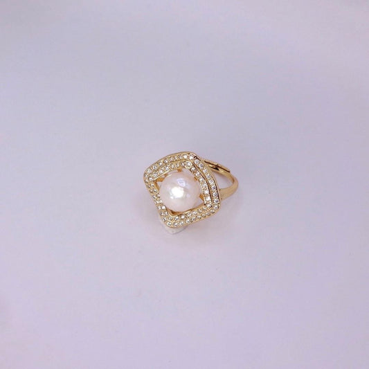 Vintage Biwa Pearl Ring Golden 925 Sterling Silver Cocktail Statement Adjustable