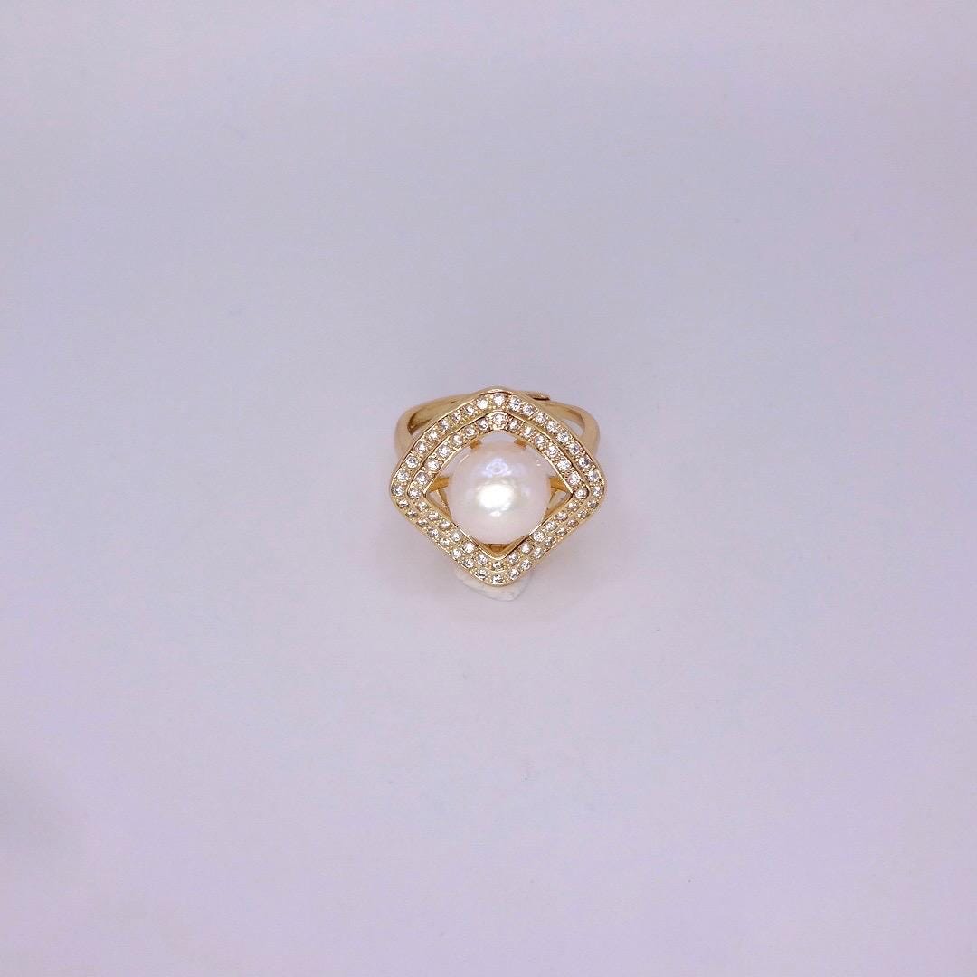 Vintage Biwa Pearl Ring Golden 925 Sterling Silver Cocktail Statement Adjustable