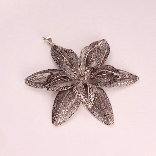 Vintage Huge Filigree Choker 925 Sterling Silver Flower Necklace