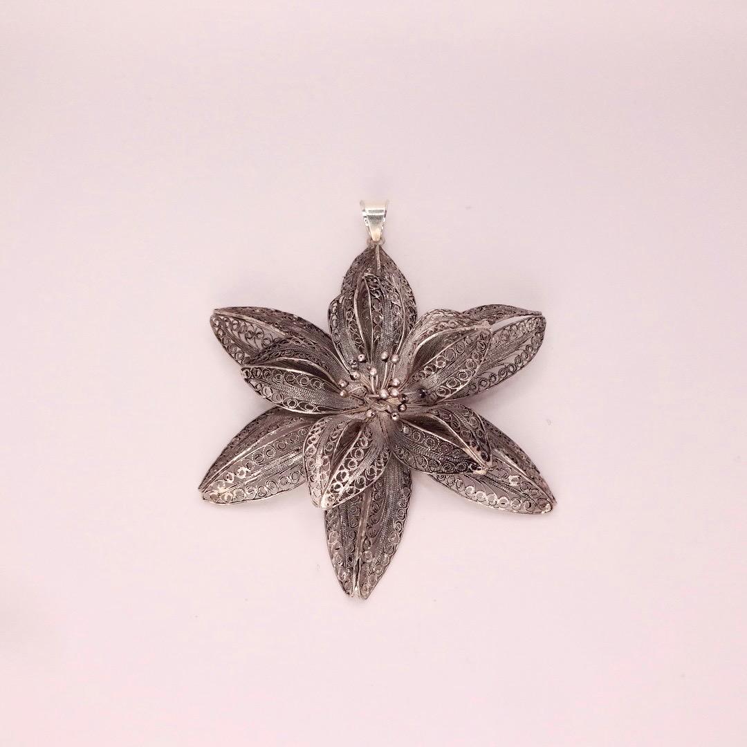 Vintage Huge Filigree Choker 925 Sterling Silver Flower Necklace