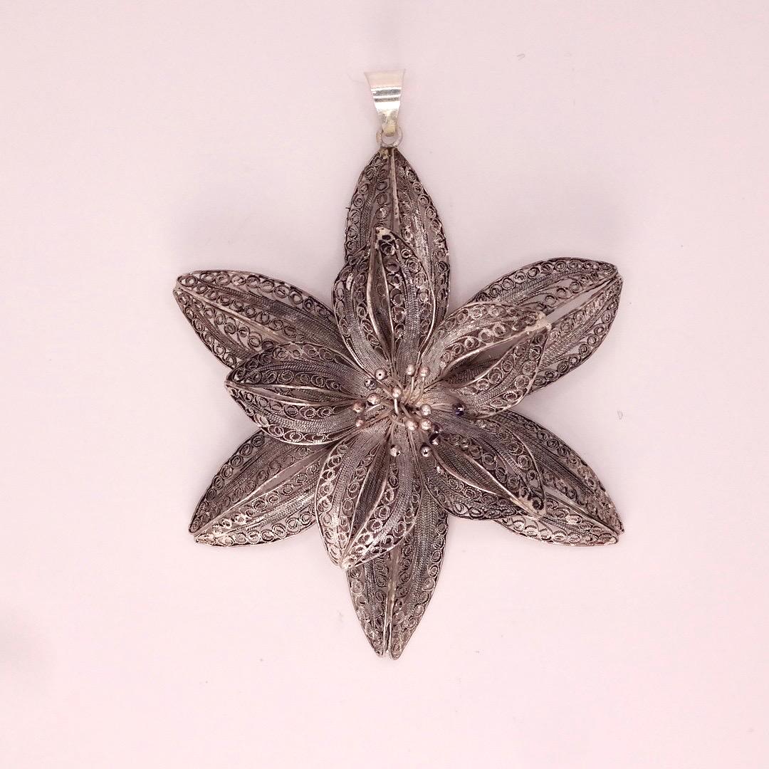 Vintage Huge Filigree Choker 925 Sterling Silver Flower Necklace